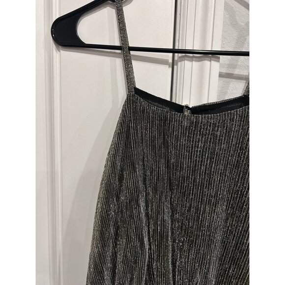Metallic Black Gold Striped Midi Dress Adjustable Tie Waist Spaghetti Strap Sz S - Picture 4 of 10